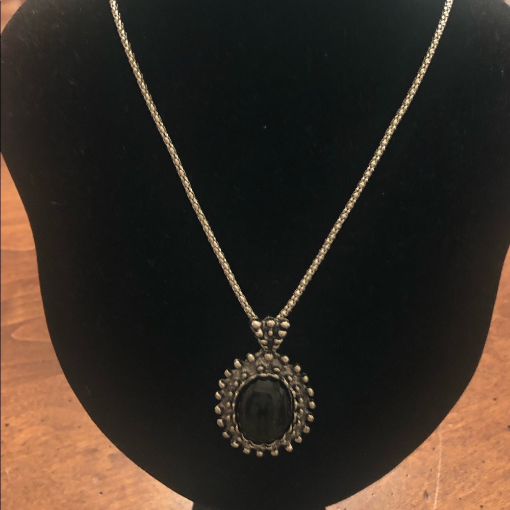 Beautiful Black Stone Necklace with silver chain